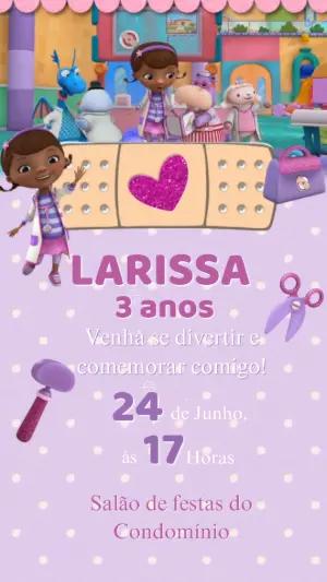 Convite Animado Aniversário Doutora Brinquedos para Editar