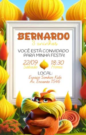 Convite Aniversário do Lorax para Editar e Enviar Online