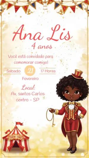 Convite de Aniversário Circo Menina Negra Editável