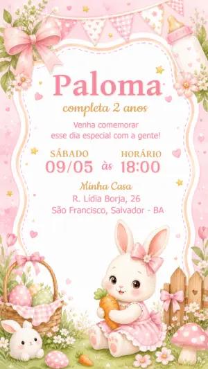 Convite de Aniversário Coelhinha Aquarela para Editar