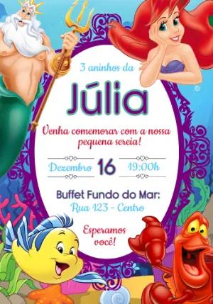Convite de Aniversário Pequena Sereia Fundo do Mar para Editar