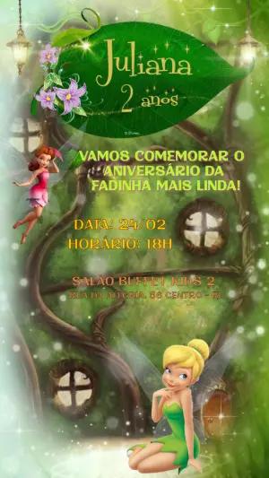 Convite Aniversário Sininho e Fadas para Editar Online