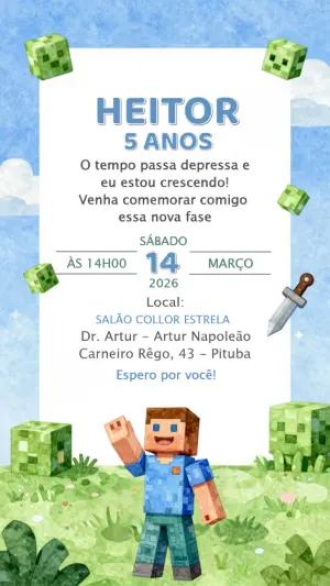 Convite de Aniversário Minecraft para Editar Online