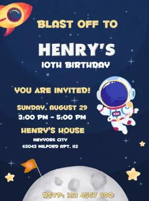 Editable Space Astronaut Birthday Party Invitation Template