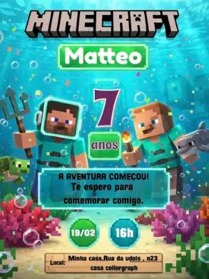Convite de Aniversário Minecraft Fundo do Mar para Editar