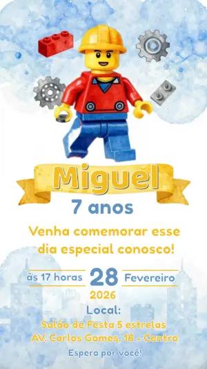 Convite de Aniversário Infantil Blocos de Montar para Editar