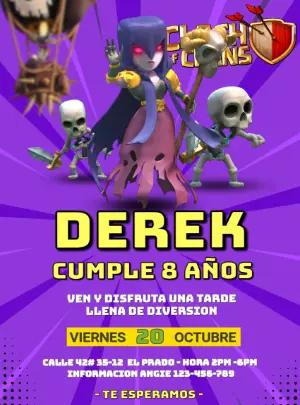 Invitación de Cumpleaños Clash of Clans Morada para Editar