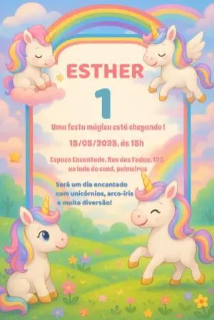 Convite de Aniversário Unicórnio Mágico para Editar Online