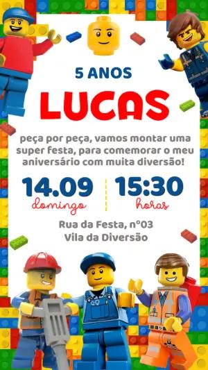 Convite de Aniversário Infantil Lego para Editar Online