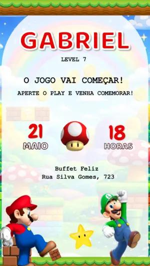 Convite de Aniversário Infantil Super Mario Modelo Editável