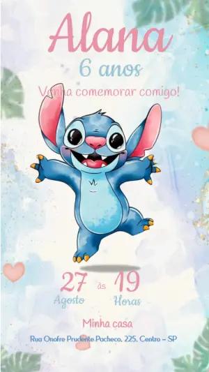 Convite Animado Stitch Aquarela para Editar