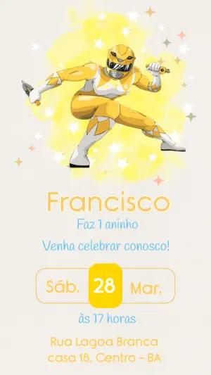 Convite de Aniversário Power Ranger Amarelo para Editar