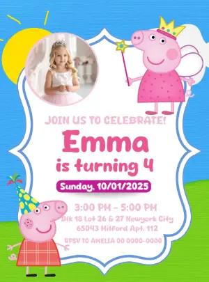 Peppa Pig & Friends Birthday Invitation | Editable Template with photo