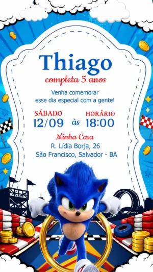 Convite de Aniversário Sonic para Editar