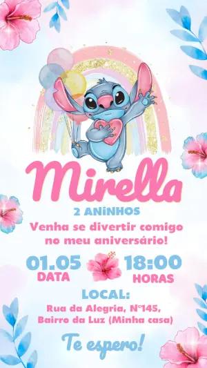 Convite de Aniversário Stitch Aquarela Tropical para Editar