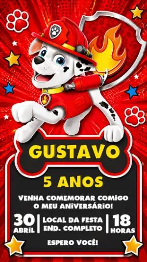 Convite Digital Infantil Marshall Patrulha Canina Editável