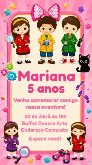 Convite de Aniversário Infantil Detetives do Prédio Azul para Editar