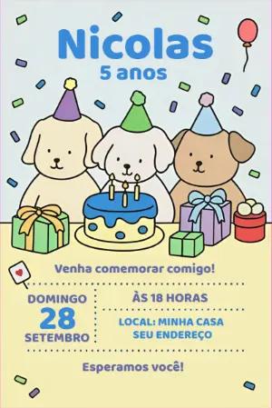 Convite Aniversário Menino Cachorrinhos Fofos para Editar Online