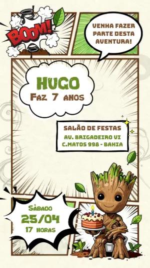Convite de Aniversário Groot Quadrinhos para Editar