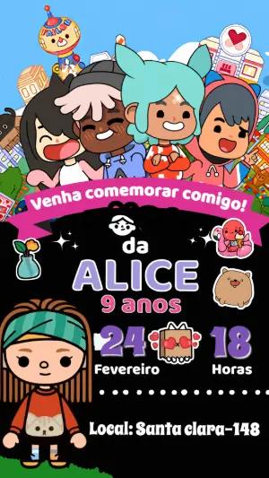 Convite de Aniversário Toca Life World Editável