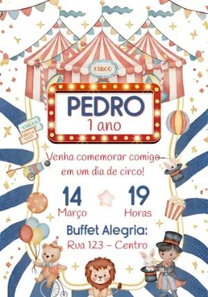 Convite de Aniversário Infantil Tema Circo Aquarela Editável