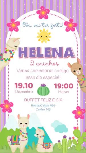 Convite de Aniversário Lhama e Cactos para Editar Online