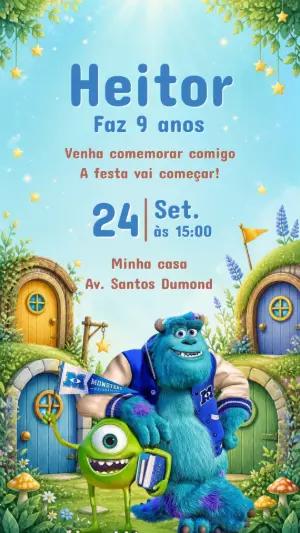 Convite de Aniversário Monstros S.A. para Editar Online