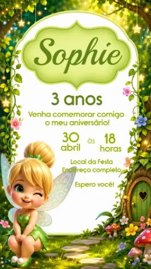 Convite de Aniversário Fada Thinker Bell para Editar Online