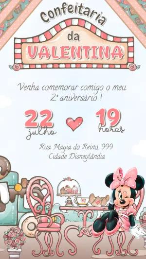 Convite Aniversário Confeitaria da Minnie para Editar Online