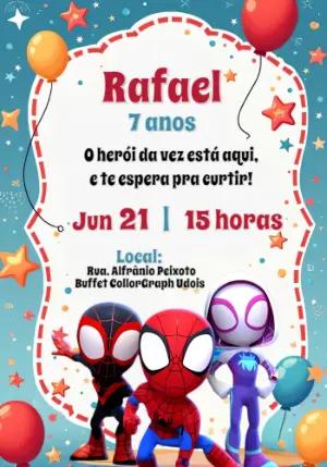 Convite Aniversário Spidey e Amigos Espetaculares para Editar
