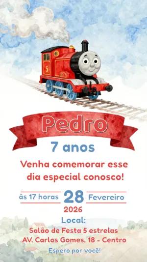 Convite de Aniversário Bob o Trem  Aquarela para Editar
