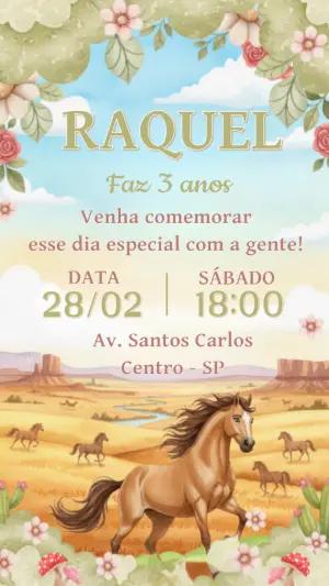 Convite de Aniversário Tema Cavalos Country Editável