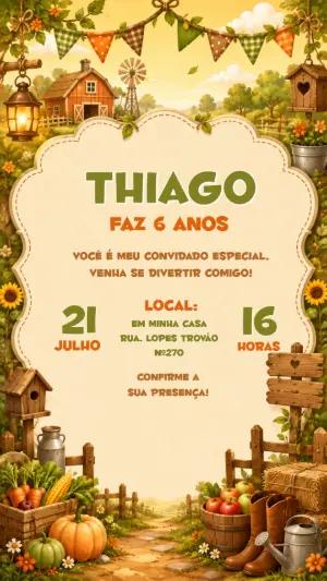 Convite Aniversário Fazendinha Ilustrado Modelo Editável