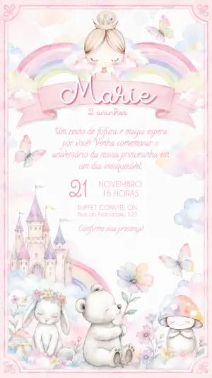 Convite de Aniversário Princesa Aquarela para Editar
