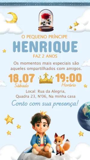 Convite Aniversário Pequeno Príncipe Fofo para Editar Online