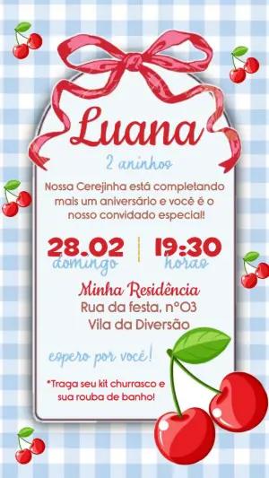 Convite de Aniversário Cerejinha Menina para Editar