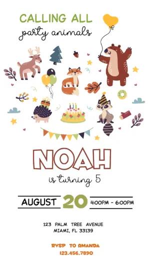 Woodland Animals Birthday Invitation Editable Template