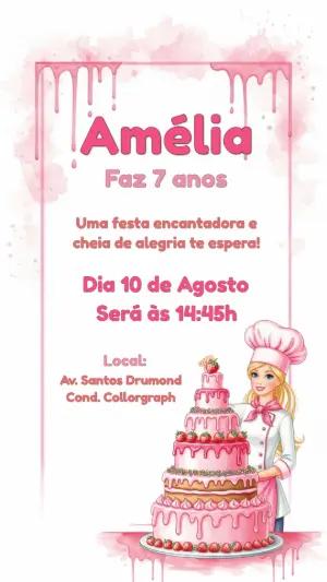 Convite Aniversário Barbie Confeiteira para Editar Online