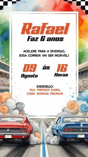 Convite de Aniversário Carros de Corrida Editável Online