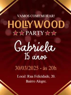 Convite de Aniversário Hollywood Estilo Cinema para Editar Online