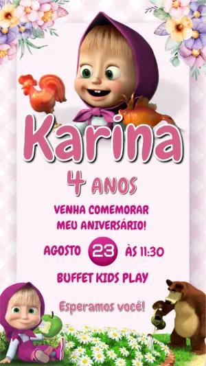 Convite Aniversário Masha e o Urso para Editar Online