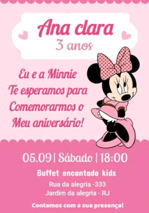Convite de Aniversário Minnie Rosa para Editar Online
