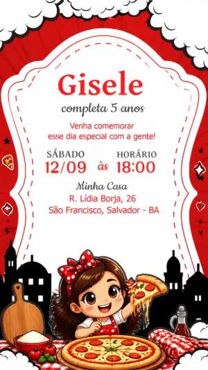 Convite de Aniversário Pizzaria Menina Editável