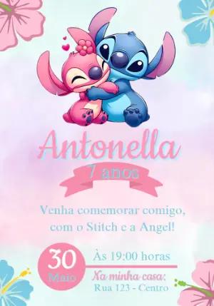 Convite Aniversário Stitch e Angel para Editar Online