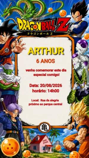 Convite de Aniversário Dragon Ball Z Editável para Menino