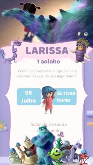 Convite Animado Aniversário Monstros S.A. para Editar Online