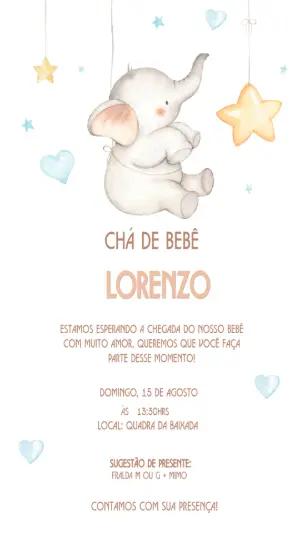 Convite Chá de Bebê Elefantinho Aquarela Editável