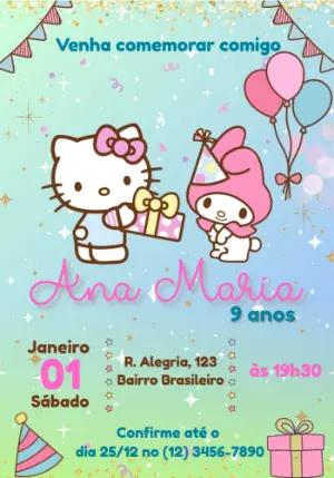 Convite de Aniversário Hello Kitty e Amigos para Editar Online