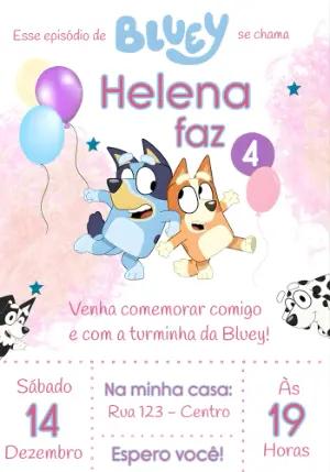 Convite de Aniversário Bluey e Bingo Colorido para Editar