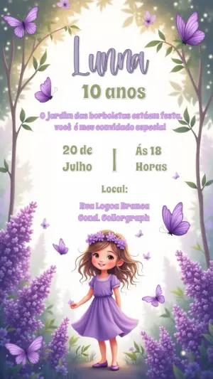 Convite de Aniversário Jardim das Borboletas para Editar